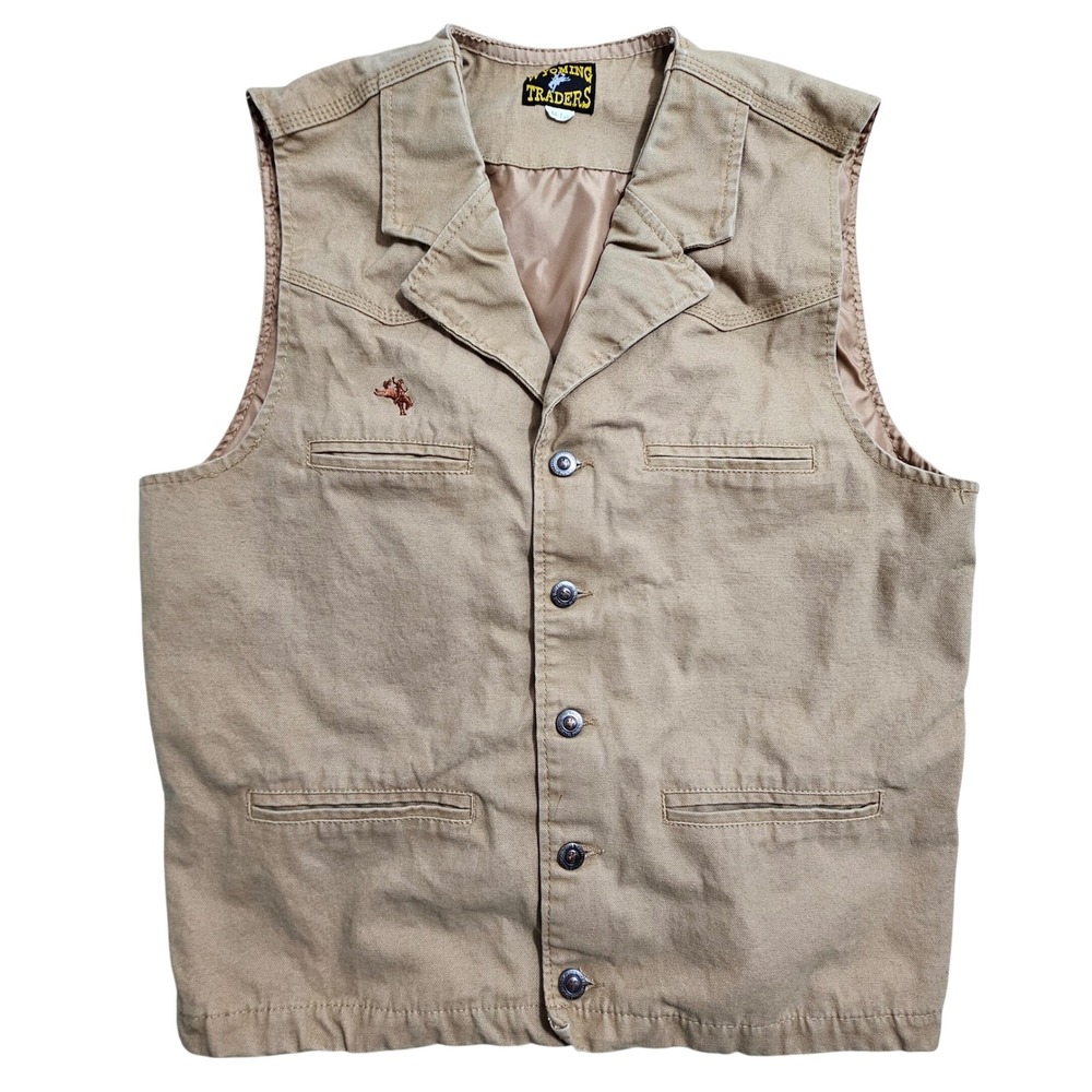 Wyoming Traders Canvas Vest Medium Tall Tan Western Cowboy Button Front Pocketed